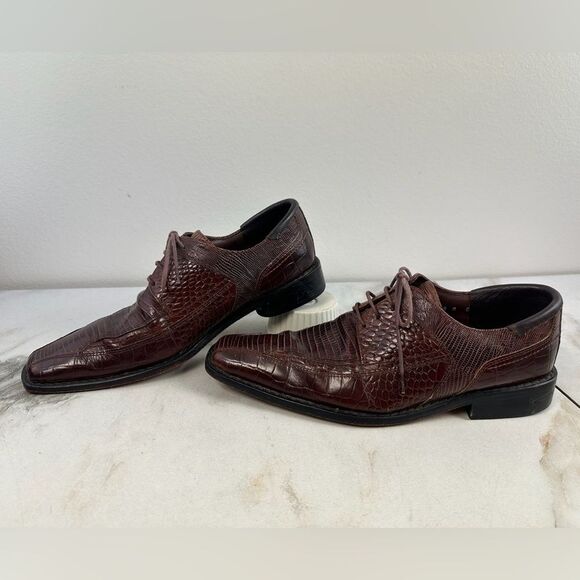 Stacy Adams Palladin Brown Snake Print Leather Bike Toe Oxford Dress Shoes, Sz 8 main image 12